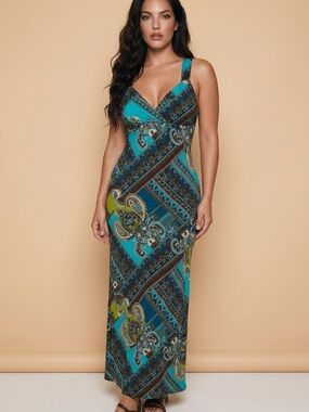 Jolie Teal & Olive Paisley Maxi Dress